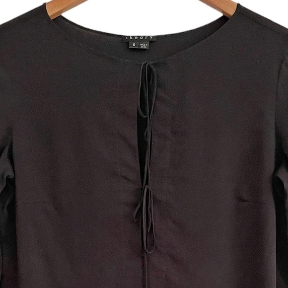 THEORY Silk Lightweight Popover Long Sleeve Blouse Keyhole Front Small B… - Picture 7 of 11